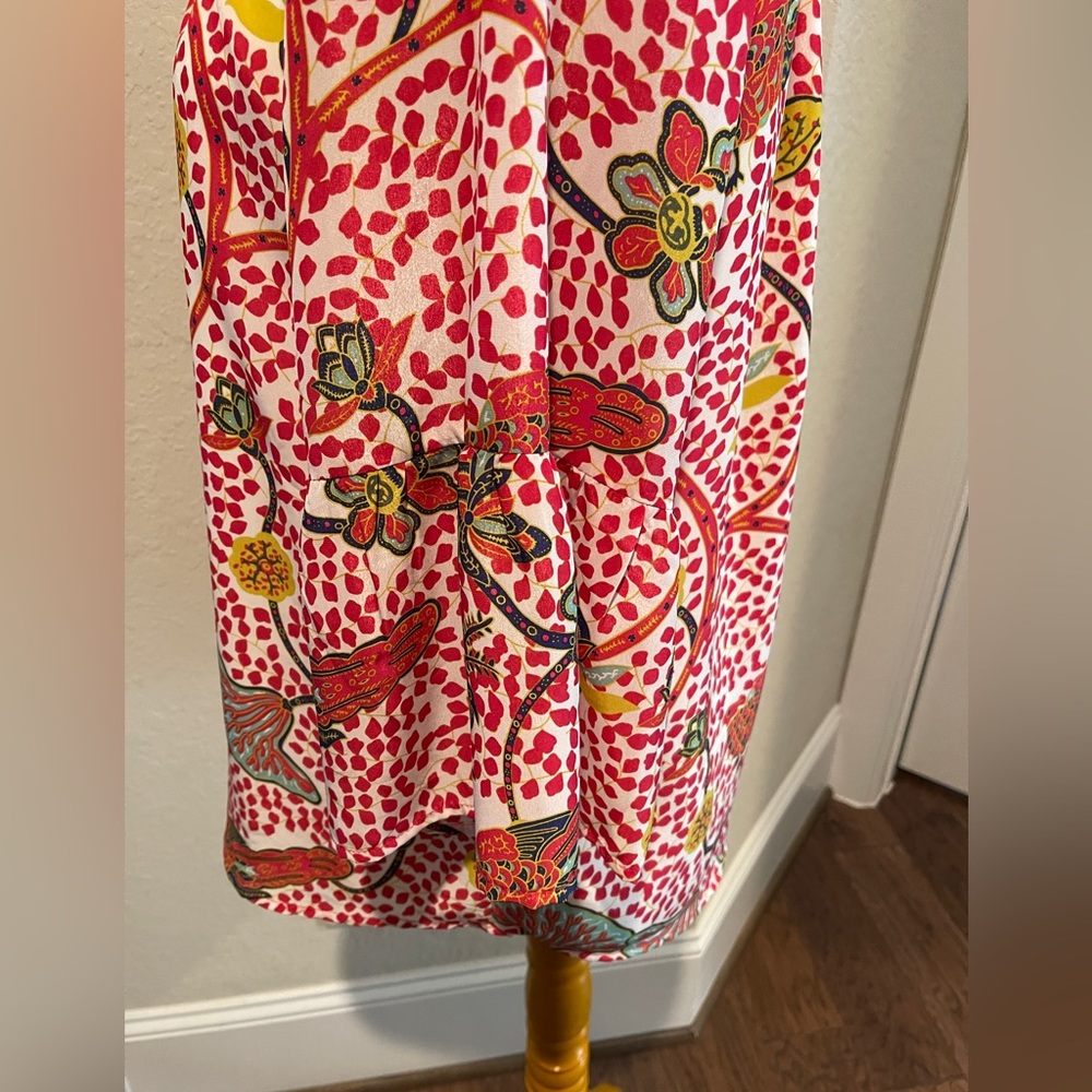 JADE Melody Tam Red Tropical Peacock Print Blouse. Medium Excellent Condition - Picture 6 of 8
